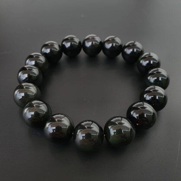 Pulseira bolinha de obsidiana 12.5 mm