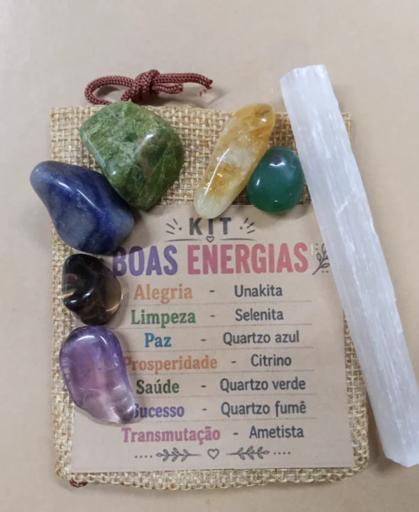 Kit Boas Energias com pedras naturais selecionadas para equilíbrio, bem-estar e harmonização.